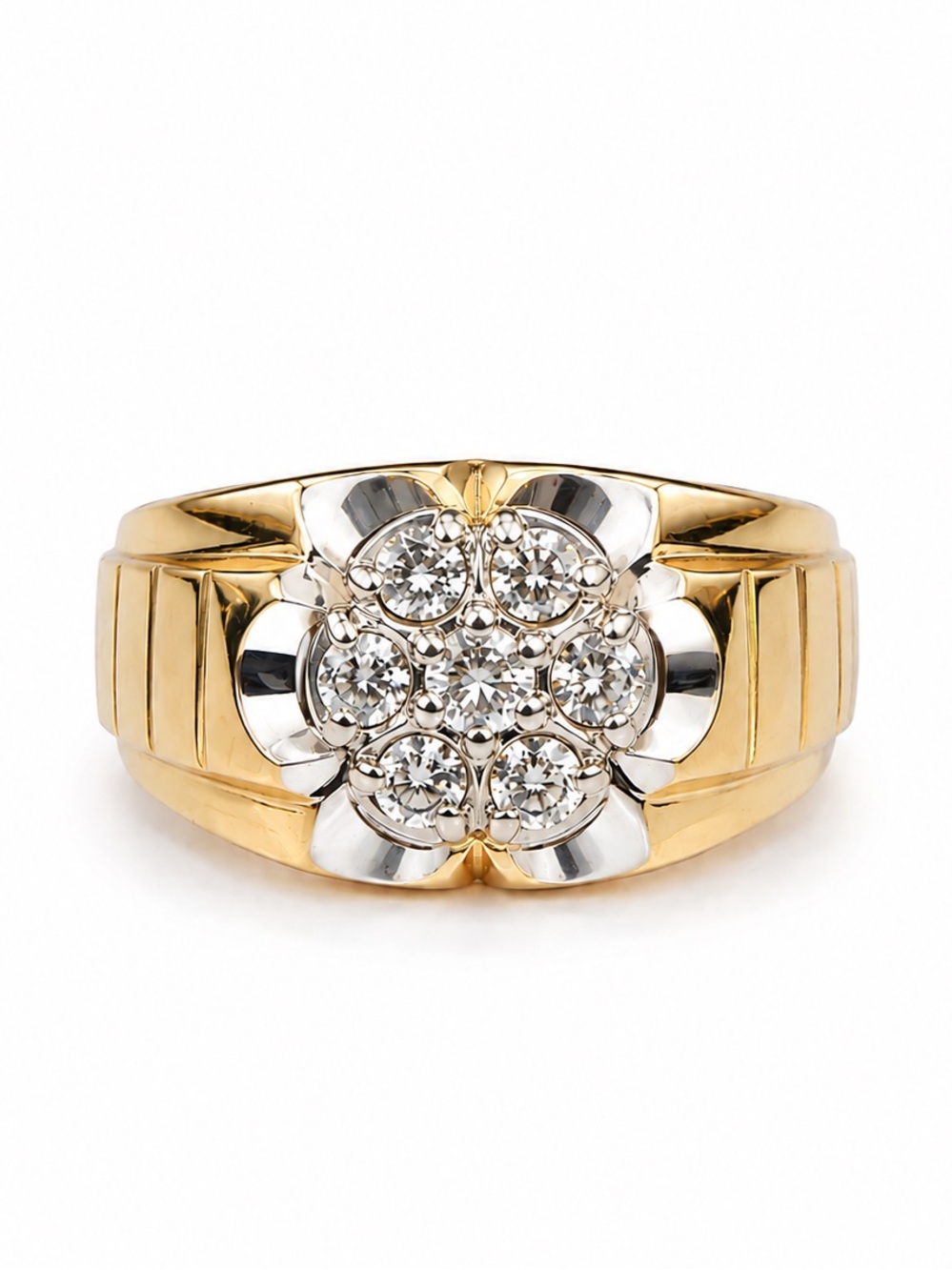 Solid 10K Two-Tone Gold Natural Diamond Cluster Ring Unisex Estate Size 10